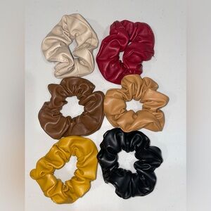 Faux Leather Scrunchie Set - Multicolor (6)